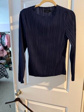 Fashion Nova Navy Wave-Pleat Long Sleeve Top